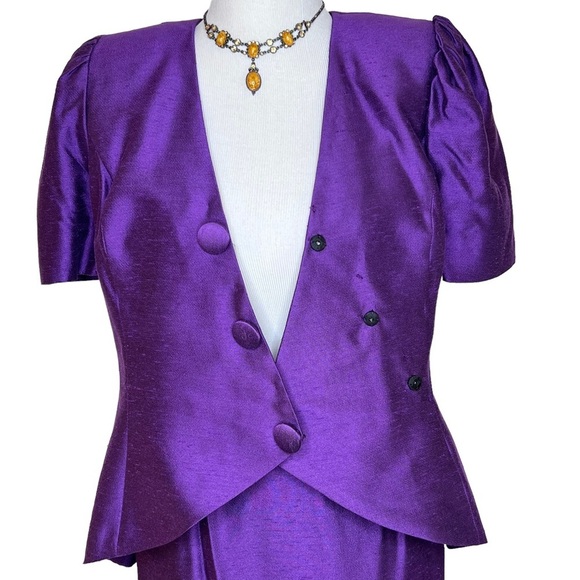 1960s Bianchi Two Piece Formal Dupioni Silk Power Suit Maxi Skirt Blouse Small - Picture 3 of 16